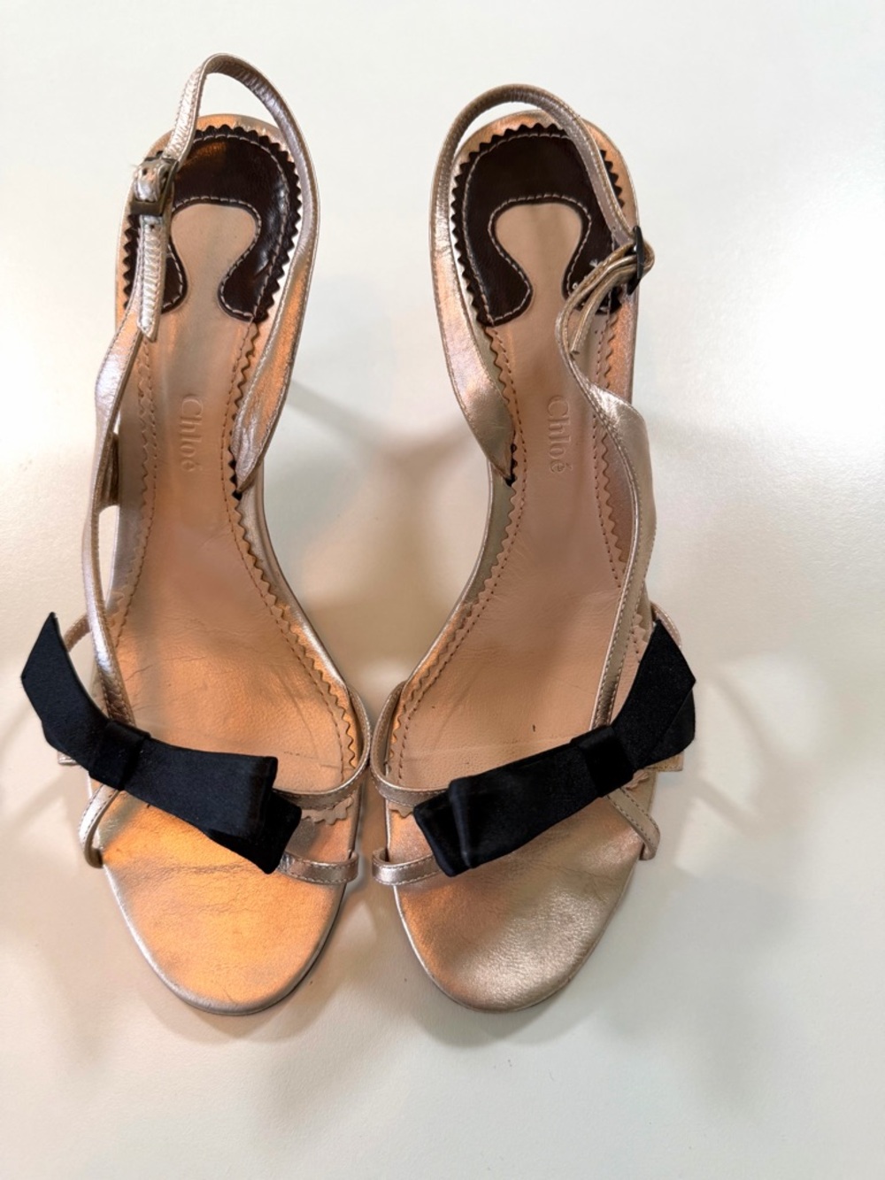 Chloé Rose Gold Leather Bow Slingback Heels 37.5 Italy - Picture 17 of 17